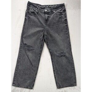 Express Jeans Women's 10R Black Distressed Cropped Acid Wash Mid Rise